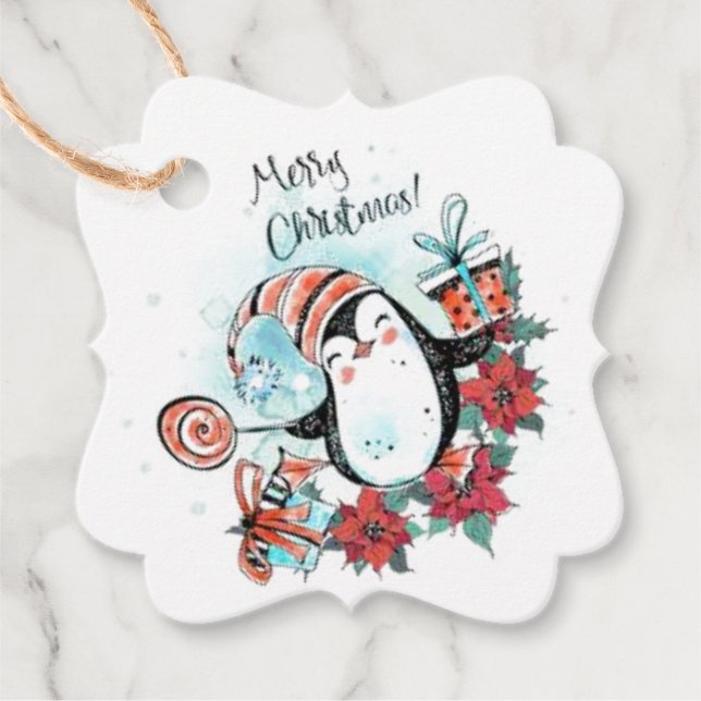 Happy Penguin Favor/Gift Tag Geschenkanhänger (Vorderseite)