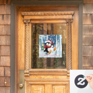 Happy Penguin - Frohe Weihnachten - Beifall - Spaß Fensteraufkleber