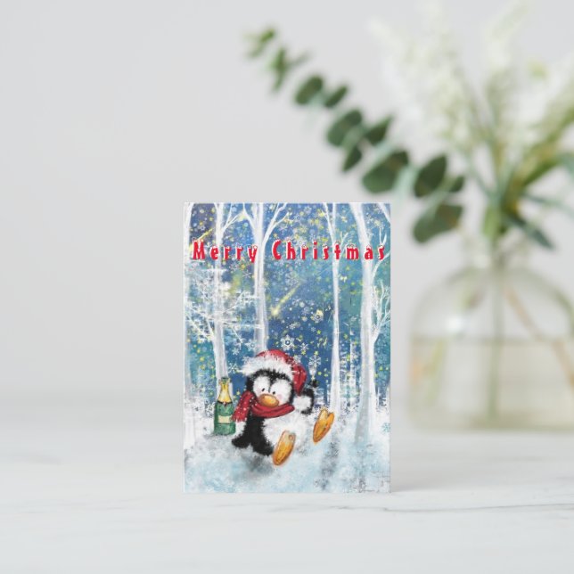 Happy Penguin - Frohe Weihnachten - Beifall - Spaß Mitteilungskarte (Stehend Vorderseite)