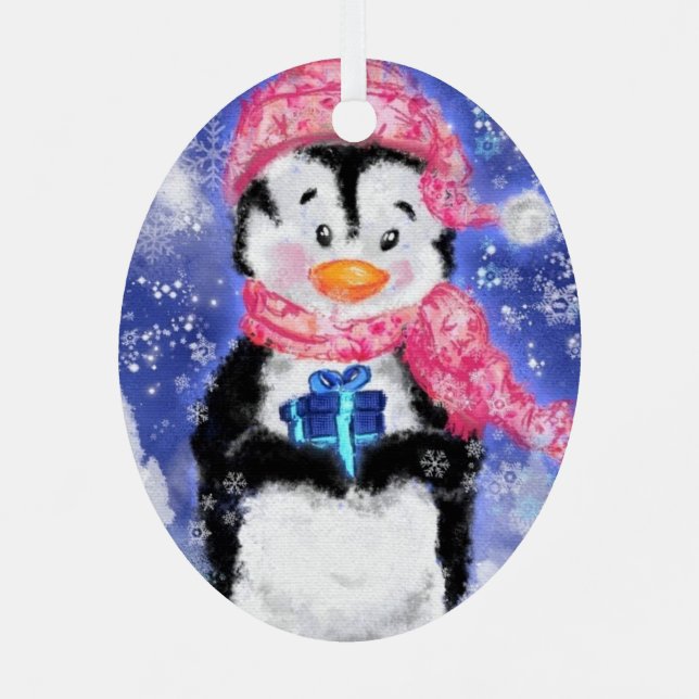 Happy Penguin - Frohe Weihnachten - Niedlich - Ornament Aus Metall (Rückseite)