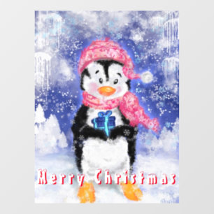 Happy Penguin - Frohe Weihnachten - Niedlich - Zei Fensteraufkleber