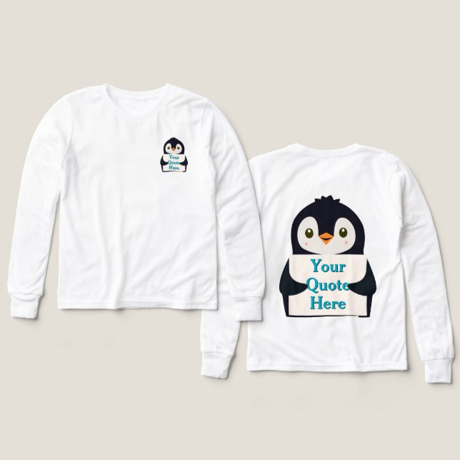 Happy penguin holding a sign to personalize (Design Vorderseite & Rückseite)