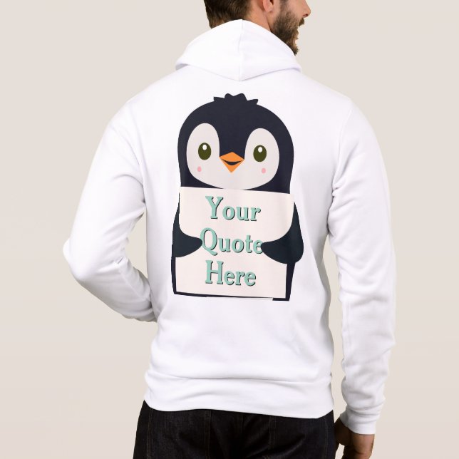 Happy penguin holding a sign to personalize hoodie (Rückseite)
