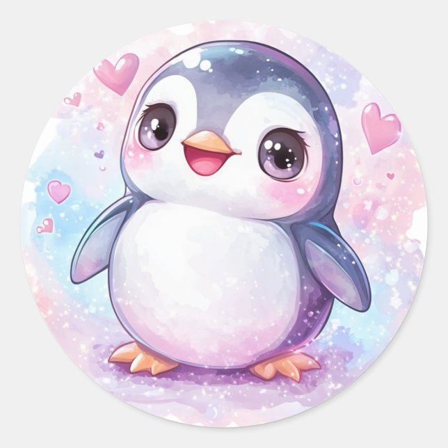 Happy Penguin Round Pastel Aufkleber (Vorderseite)