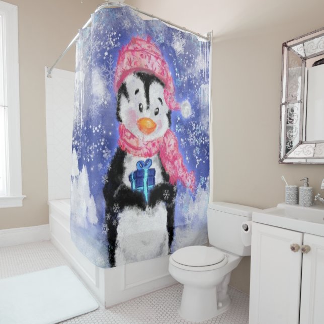 Happy Penguin - Weihnachten - Duschvorhang (Beispiel)