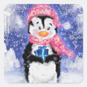 Happy Penguin - Weihnachten - Quadratischer Aufkleber