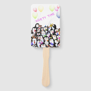 Happy Penguins Party Cartoon Hand Fan Funny  Fächer