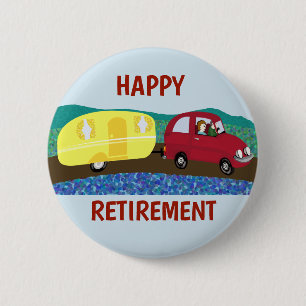 Happy Pension Pärchen auf Caravan Tour Button