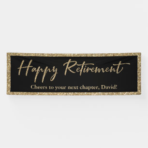 Happy Pension Typografie Gold Glitzer und Black Banner