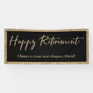 Happy Pension Typografie Gold Glitzer und Black Banner