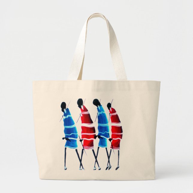 Happy People Maasai Warriors Walking Art Print Jumbo Stoffbeutel (Vorne)