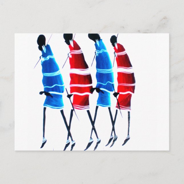 Happy People Maasai Warriors Walking Art Print Postkarte (Vorderseite)