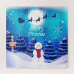 Happy Personalisiert Christmas Snowman<br><div class="desc">Dieses Design hat einen nordpol-christlichen Hintergrund mit santa und seinem Rentier und einem Schneemann</div>