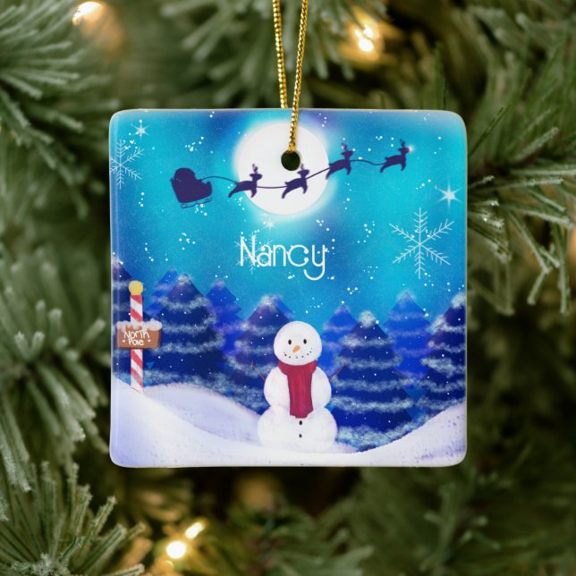 Happy Personalisiert Christmas Snowman Keramikornament (Baum)