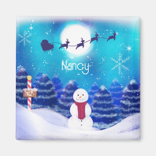 Happy Personalisiert Christmas Snowman Magnet (Vorne)