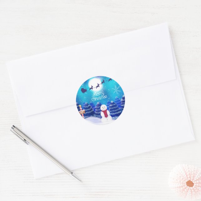 Happy Personalisiert Christmas Snowman Runder Aufkleber (Umschlag)