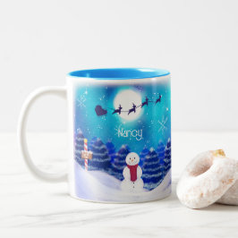 Happy Personalisiert Christmas Snowman Zweifarbige Tasse