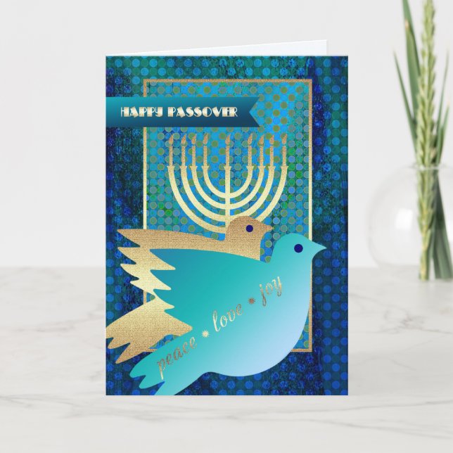 Happy Pessach. Friedenstauben und Menorah Karte (Vorderseite)