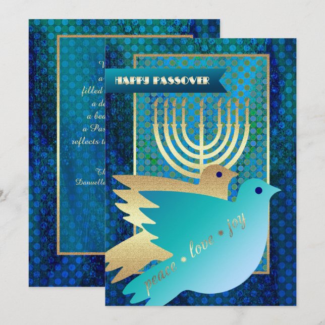 Happy Pessach. Friedenstauben und Menorah-Karte Karte (Vorne/Hinten)