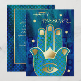 Happy Pessach. Hamsa Hand Lucky Symbol Card Karte