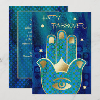 Happy Pessach. Hamsa Hand Lucky Symbol Card Karte