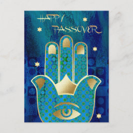 Happy Pessach. Hamsa Hand Lucky Symbol Postkarte