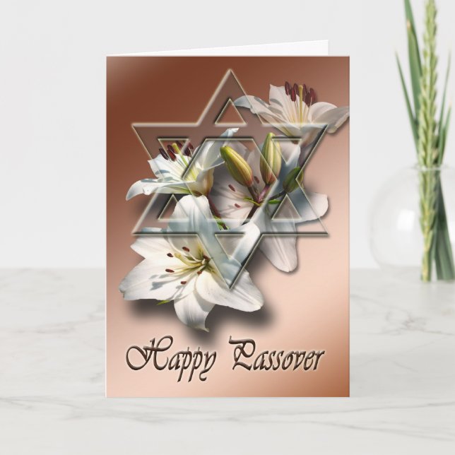 Happy Pessach Karte mit Star of David und Lilien (Vorderseite)