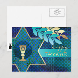 Happy Pessach. Star von David und Kiddush Cup Postkarte