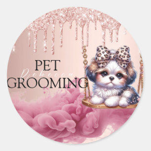 Happy Pet Family Pet Care & Grooming Monogramm Aqu Runder Aufkleber