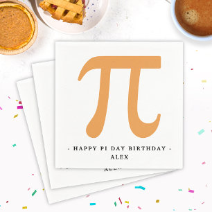 Happy Pi Day Geburtstag Weiß und Orange Pi Symbol Serviette