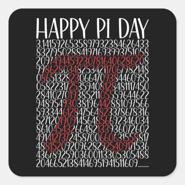 Happy Pi Day Pi Symbol 3.14 Quadratischer Aufkleber (Vorderseite)