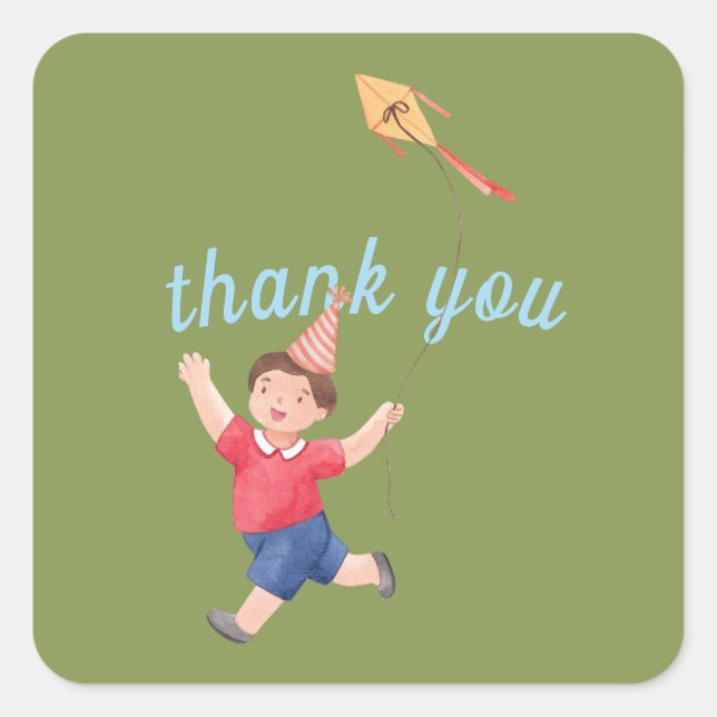 Happy Picnic Birthday Kids Boy Garden Danke Quadratischer Aufkleber (Vorderseite)