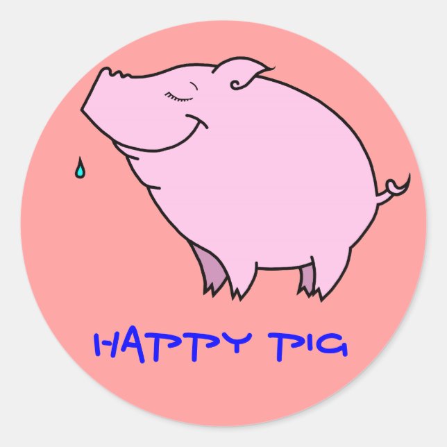 Happy Pig Classic Round Sticker (Vorderseite)