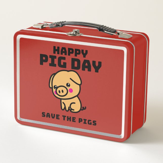 Happy Pig Day rettete das Schweinefleisch rett Metall Brotdose (Vorderseite)