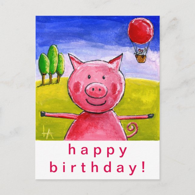 Happy Pig Happy Birthday Postkarte (Vorderseite)