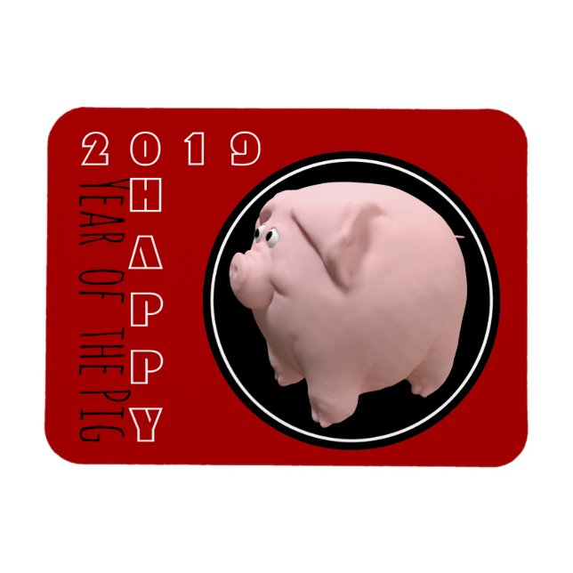 Happy PIg Jahr 2019 3D Wählen Sie Farbe P Magnet 1 (Horizontal)