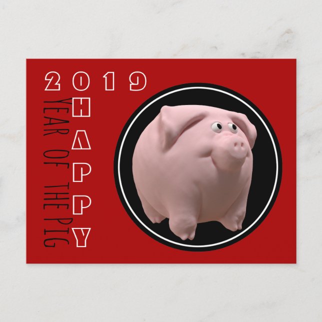 Happy PIg Jahr 2019 3D Wählen Sie Farbe Postkarte  (Vorderseite)