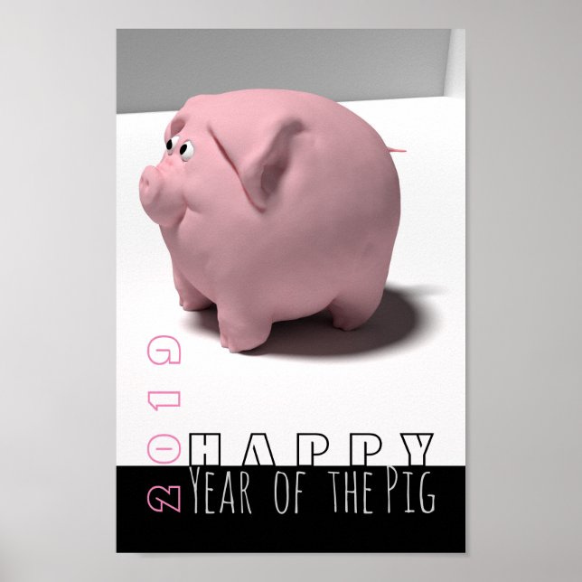 Happy PIg Jahr 2019 niedliches 3D Vertikales Poste Poster (Vorne)