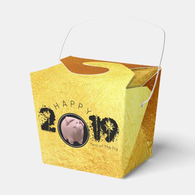 Happy PIg Jahr 2019 Original 3D Gold Gefallen Box  Geschenkschachtel (Vorderseite)
