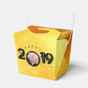 Happy PIg Jahr 2019 Original 3D Gold Gevor Box to Geschenkschachtel