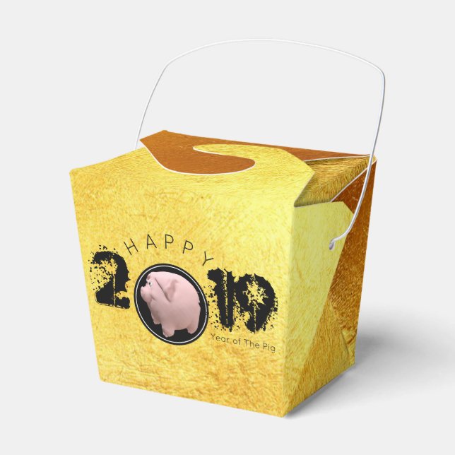 Happy PIg Jahr 2019 Original 3D Gold Gevor Box to Geschenkschachtel (Vorderseite)