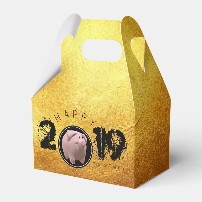 Happy PIg Jahr 2019 Original 3D Golden Fevor Box 2 Geschenkschachtel (Vorderseite)