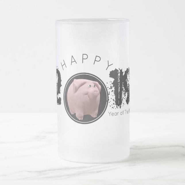 Happy PIg Jahr Groß 2019 Original 3D Mattiert G 2 Mattglas Bierglas (Mittel)