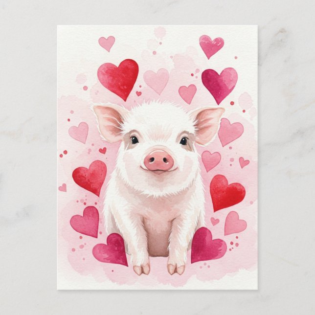 Happy Pig Liebe Hört junge Tiere Postkarte (Vorderseite)