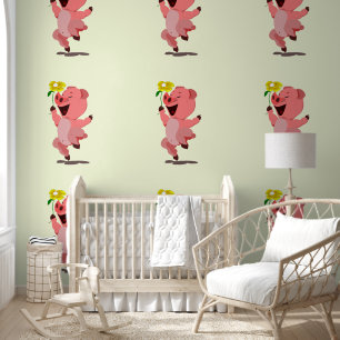 Happy Pig mit Blume Funny Tapete