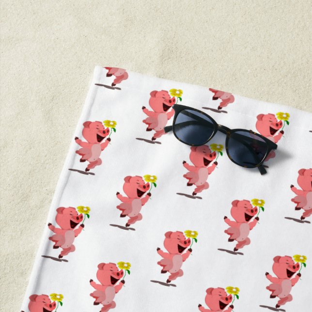 Happy Piglet mit Daisy Blume Beach Handtuch (Beispiel)