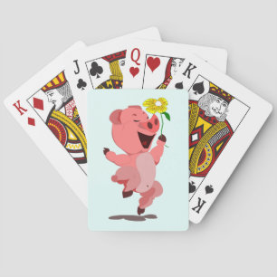 Happy Piglet with Daisy Flower Playing Cards Gift Spielkarten