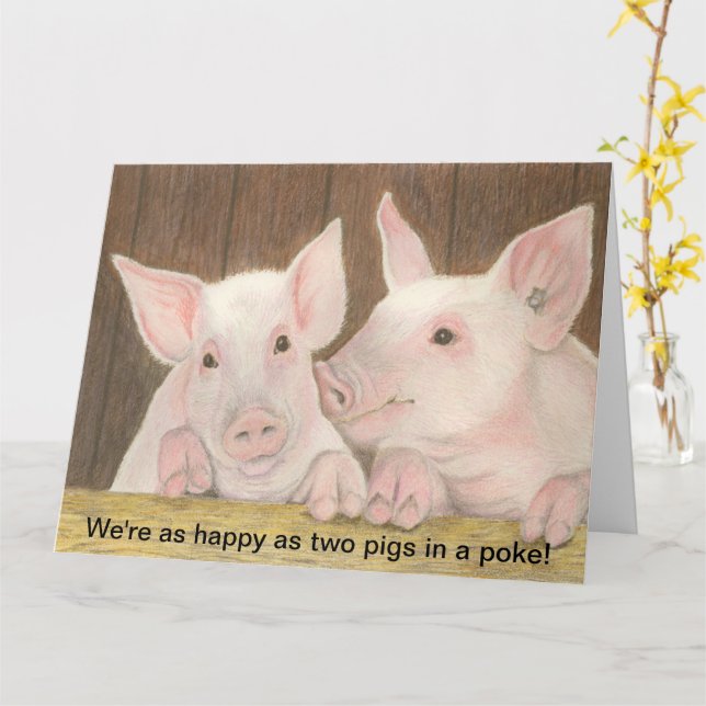 Happy Piglets Karte (Gelbe Blume)