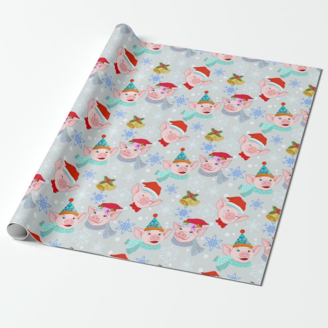 Happy Pigs Christmas Pattern Geschenkpapier (Ungerollt)