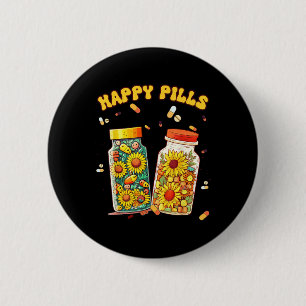 Happy Pills Medizin Sonnenblumen Mental Health Awa Button